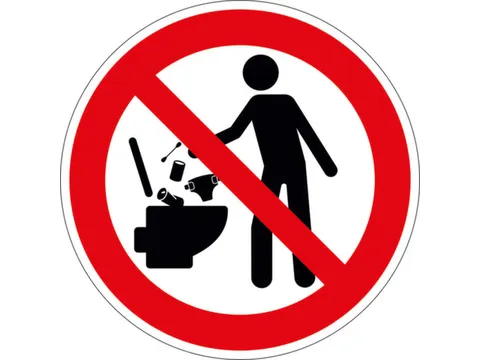 panneau d'interdiction Ne pas jeter de déchets dans les toilettes PVC
