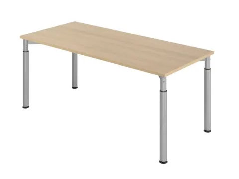 bureau,HxBxD 680-820x1800x800mm,blad eiken,4voeten zilverkleurig