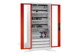 acculaadkast 1950x930x500mm 15stekkerdozen 230V ventilator fr. RAL3000