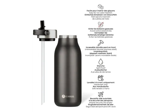 Thermosfles 2.0 Les Artistes Paris 1000ml Black Pearl met rietje
