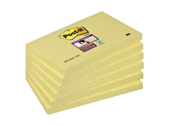 Memoblok Post-it 655 Super Sticky 76x127mm geel 6 stuks