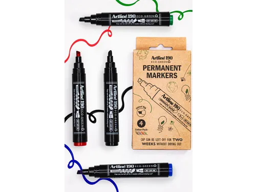 Permanent marker Artline 190 Eco schuin Dry Safe 2-5mm assorti 4 stuks