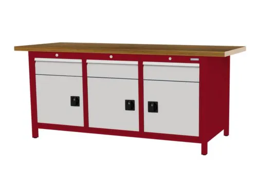 werkbank,HxBxD 860x2000x750mm,onderstel RAL3003,fronten RAL7035