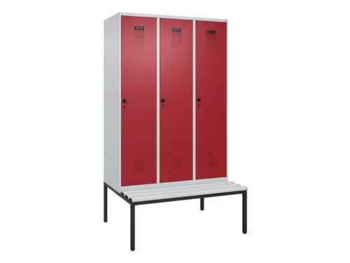 locker met bank,HxBxD 2120x1200x815mm,3vak,vak B 400mm,draaigrendel