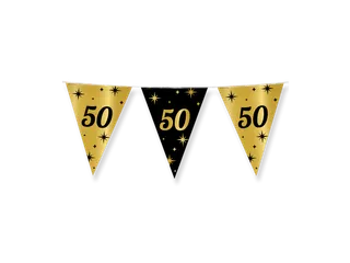 Slinger Folie vlaggen Party Flag Foil '50' Goud-Zwart 30cmx10m - 1