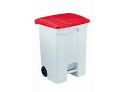 Contitop,mobiele afvalbak met pedaal 70L wit/rood/VE:3
