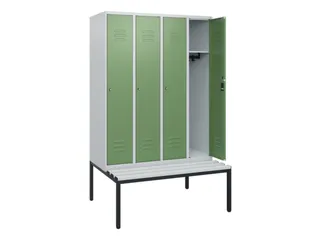 locker met bank,HxBxD 1950x1200x815mm,4vak,vak B 300mm,cil.-slot - 2