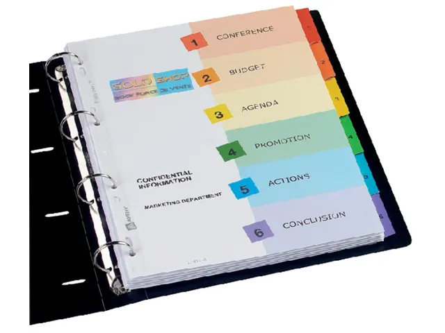 Intercalaire Avery Readyindex 9 perf 6 onglets 1-6 assorti
