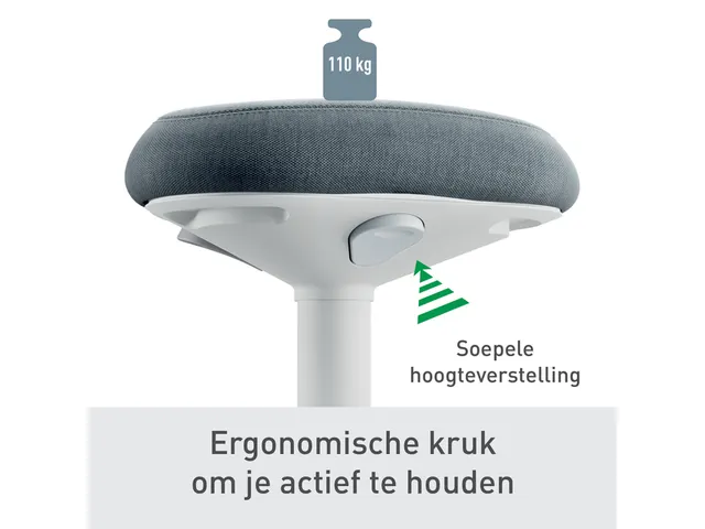 Ergo actieve zit/sta kruk met comfortzitting en gasveer 57-82cm grijs