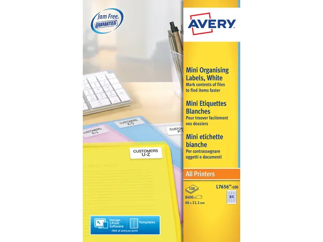 Etiquette laser Avery 46x11,1mm blanche 100 feuilles, 84 éts. par feu