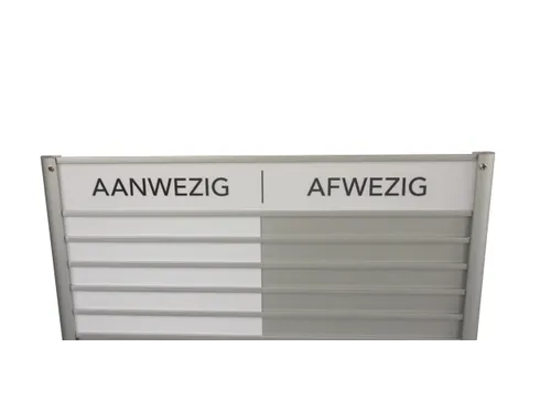 Menoor In-Uit bord 6 namen Aluminium Aanwezig/Afwezig Wit