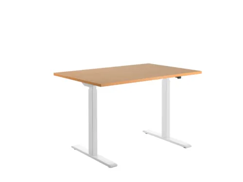 Elektrisch ihv bureau,HxBxD 700-1200x1200x800mm,blad beuken,T-voet wit
