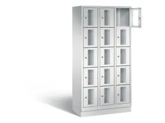 Lockerkast 1800x900x500mm 3x5 vakken Cilinderslot, Sokkel, RAL7035