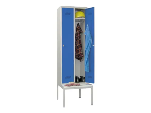 locker met bank,HxBxD 2150x600x500mm,2vak,RAL7035,front RAL5010