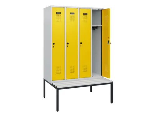 locker met bank,HxBxD 1950x1200x815mm,4vak,vak B 300mm,draaigrendel