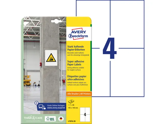 Avery Zweckform L7876 Sterk klevende etiketten A4 105x148mm 80 stuks