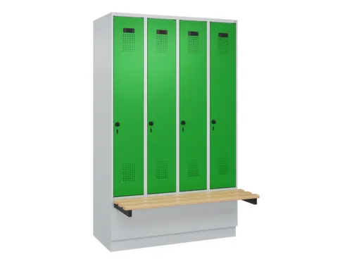 locker met bank,HxBxD 1950x1200x815mm,4vak,vak B 300mm,draaigrendel