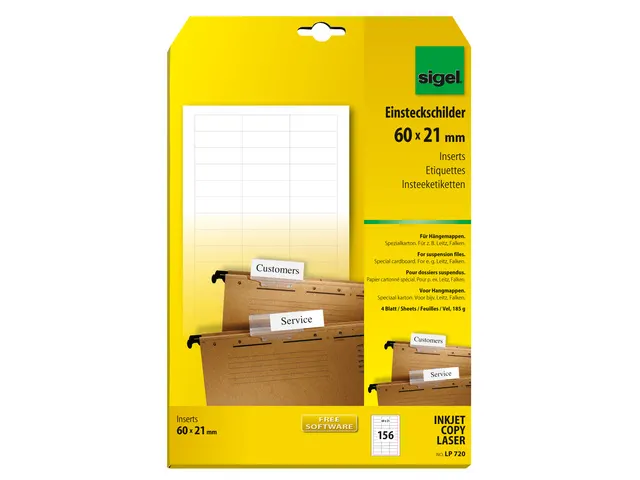 Insteeklabels Sigel voor hangmappen. 156 stuks. 60x21mm.