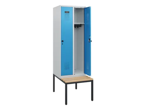 locker met bank,HxBxD 1950x600x815mm,2vak,vak B 300mm,draaigrendel
