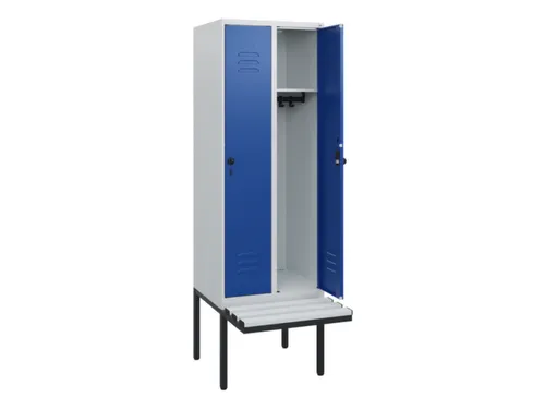 locker met bank,HxBxD 1950x600x815mm,2vak,vak B 300mm,draaigrendel