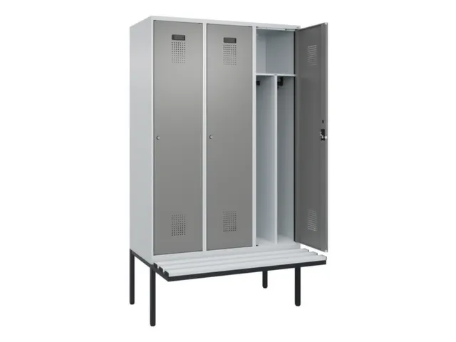 locker met bank,voor scheiding van kleding,HxBxD 2120x1200x815mm,3vak