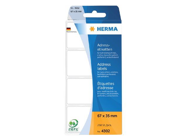 Adres Etiket Herma 4302 67x35mm Zig-zag 250 stuks | HermaLabels.nl