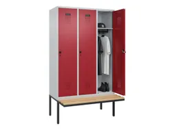 locker met bank,HxBxD 2120x1200x815mm,3vak,vak B 400mm,draaigrendel