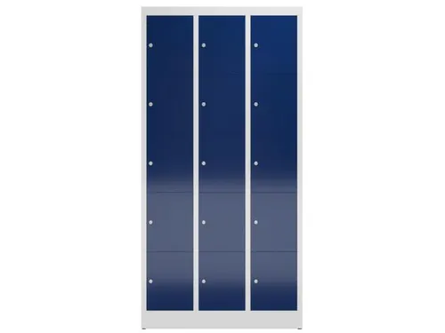 Lockerkast 1800x870x500mm 3x5 vakken cilinderslot, sokkel, RAL5010