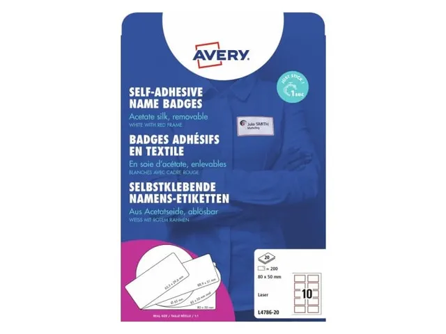 Naambadge etiket Avery L4786 80x50mm rood kader Laserprinter 200 stuks