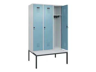 locker met bank,HxBxD 2120x1200x815mm,3vak,vak B 400mm,draaigrendel - 1