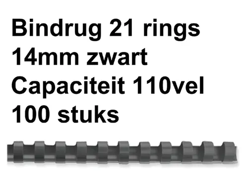 Bindrug GBC 14mm 21-rings A4 zwart 100stuks