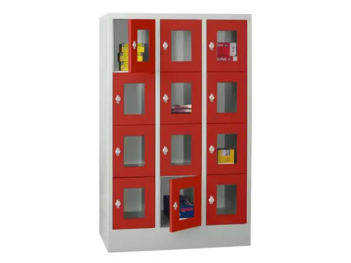 lockerkast,HxBxD 1518x900x500mm,3x4vakken,RAL7035,front RAL3000