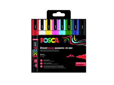 Paintmarker Uni POSCA PC-5BR brushpunt M assorti 8st
