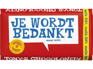 Chocolade Tony's Chocolonely reep 180gr melk "Bedankt" - 1