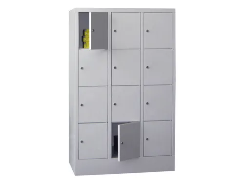 lockerkast,HxBxD 1518x900x500mm,3x4vakken,RAL7035,front RAL7035