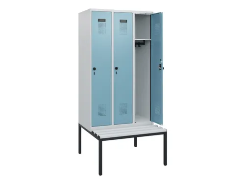 locker met bank,HxBxD 1950x900x815mm,3vak,vak B 300mm,draaigrendel