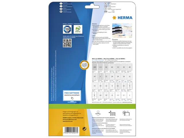 Etiquette HERMA 5027 Premium A4 38,1x21,2mm blanc 1625 pièces