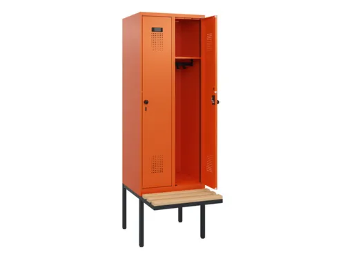 locker met bank,HxBxD 1950x600x815mm,2vak,vak B 300mm,draaigrendel