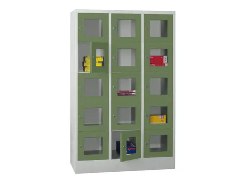 lockerkast,HxBxD 1850x1200x500mm,3x5vakken,RAL7035,front RAL6011