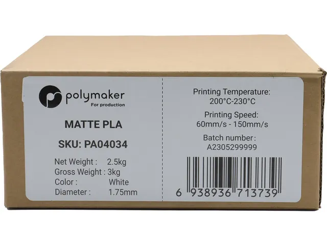 Polymaker 3D filament Matte PLA for Production 1,75mm Wit 2,5kg