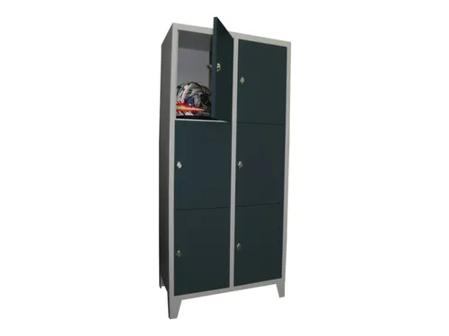 lockerkast,HxBxD 1850x800x500mm,2x3vakken,RAL7035,front RAL7016
