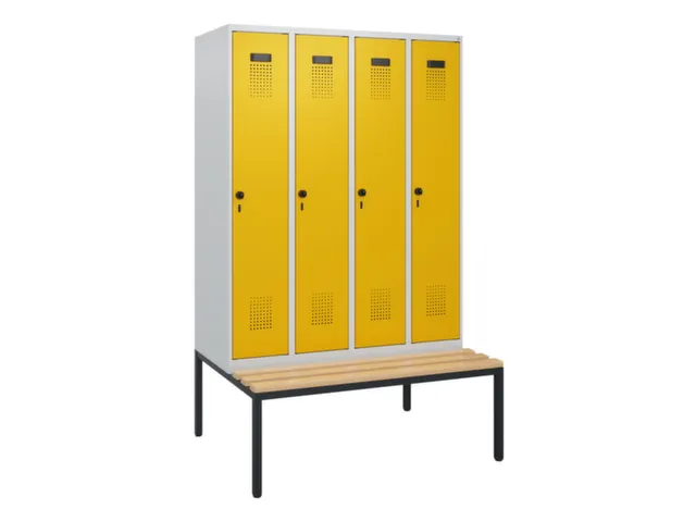 locker met bank,HxBxD 1950x1200x815mm,4vak,vak B 300mm,draaigrendel