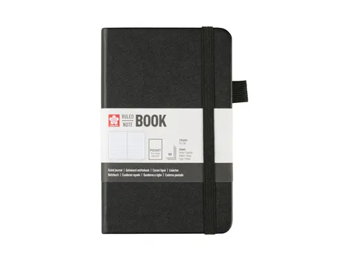 Notitieboek Sakura hard cover pocket lijn zwart 90x140mm