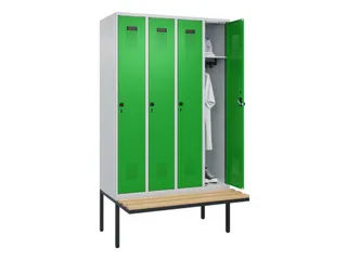locker met bank,HxBxD 2120x1200x815mm,4vak,vak B 300mm,draaigrendel - 1