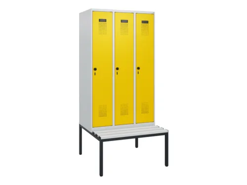 locker met bank,HxBxD 1950x900x815mm,3vak,vak B 300mm,draaigrendel