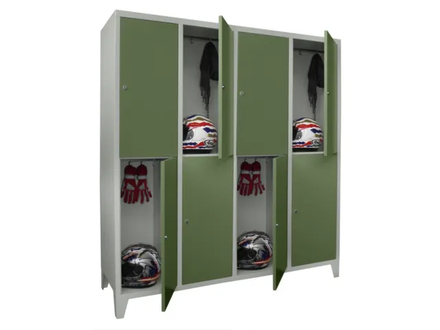 lockerkast,HxBxD 1850x1600x500mm,4x2vakken,RAL7035,front RAL6011