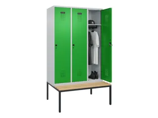 locker met bank,HxBxD 2120x1200x815mm,3vak,vak B 400mm,draaigrendel - 1