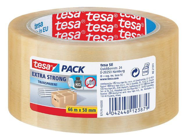Verpakkingstape Tesa 50mmx66m transparant extra sterk PVC