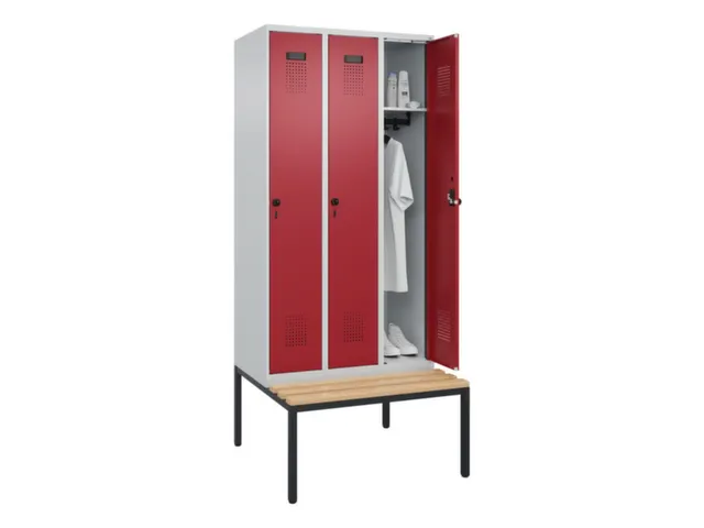 locker met bank,HxBxD 2120x900x815mm,3vak,vak B 300mm,draaigrendel