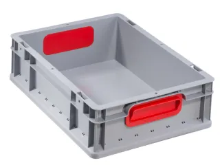 Euronorm-stapelbak 120x400x300mm Pp Wand/bodem Gesloten Grijs/rood - 1